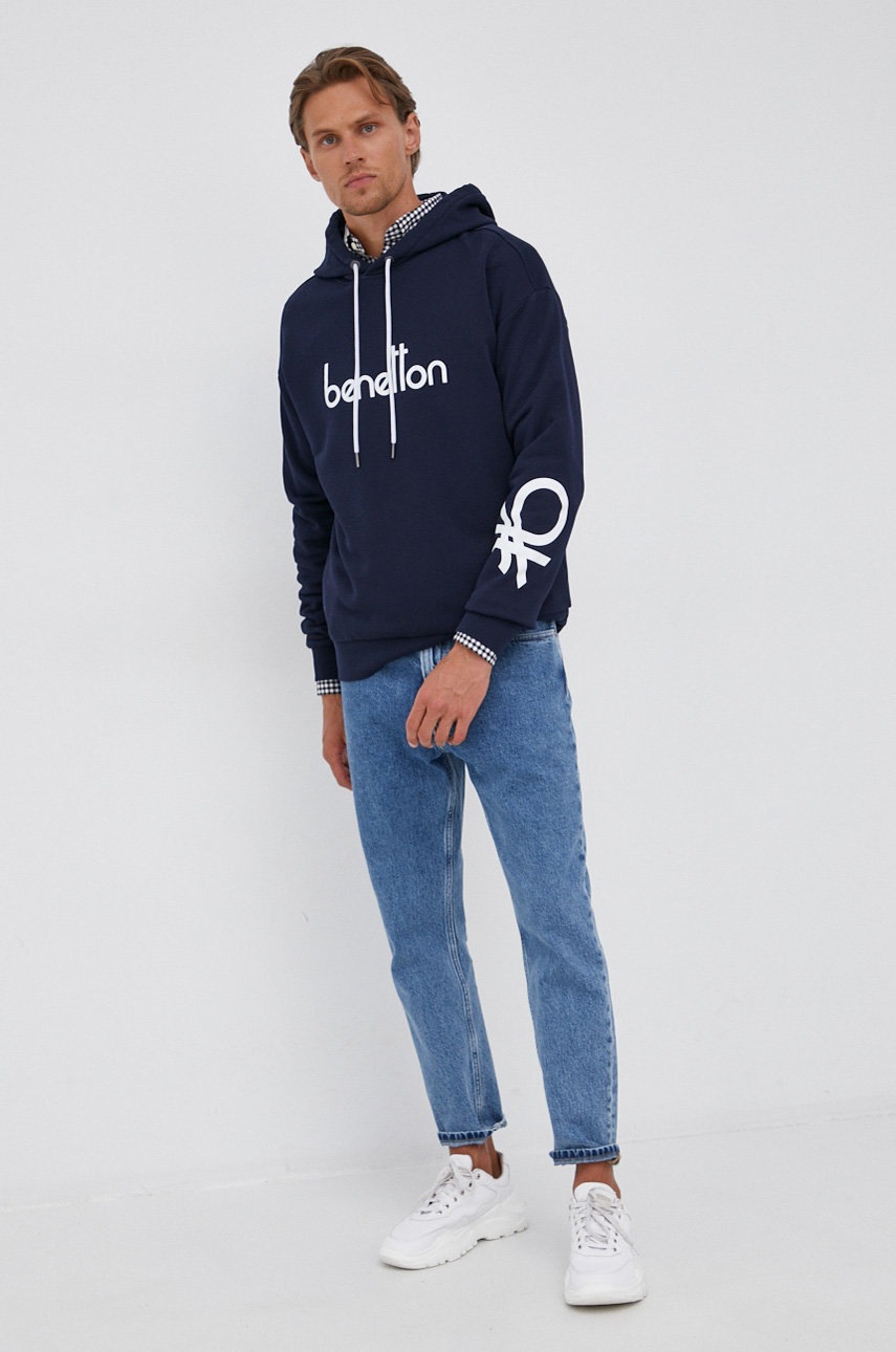 

Бавовняна кофта United Colors of Benetton чоловіча колір синій з принтом
