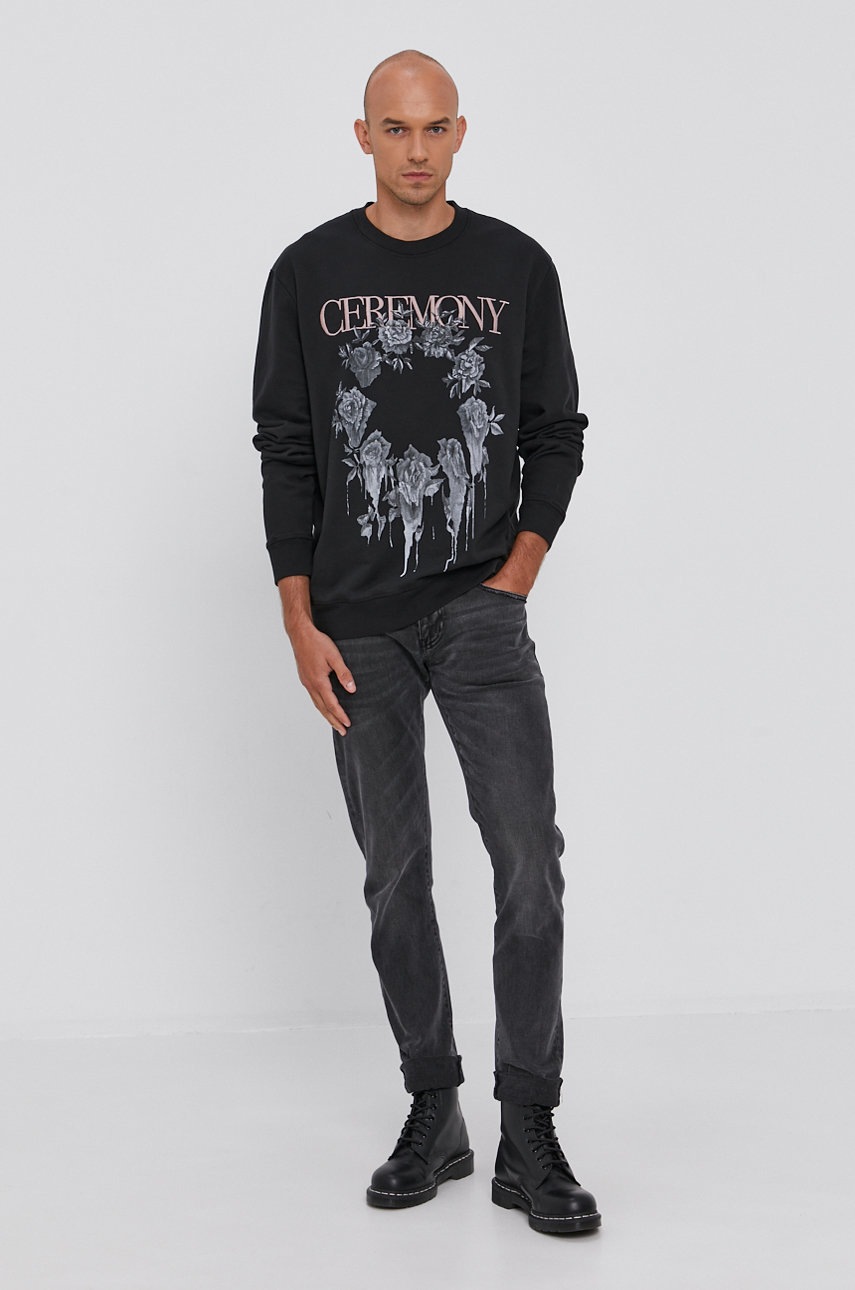 

Хлопковая кофта AllSaints мужская цвет чёрный с аппликацией