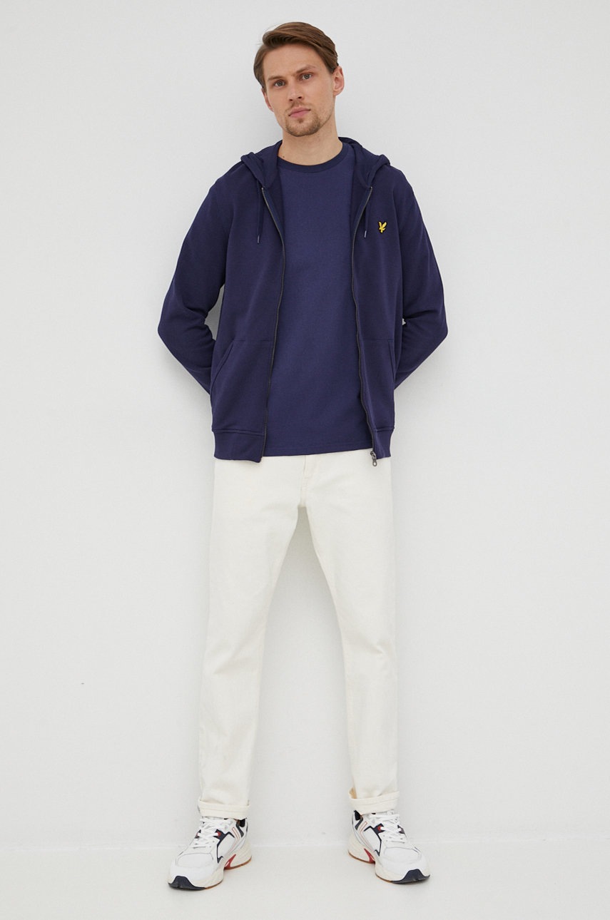 

Хлопковая кофта Lyle & Scott мужская цвет синий однотонная