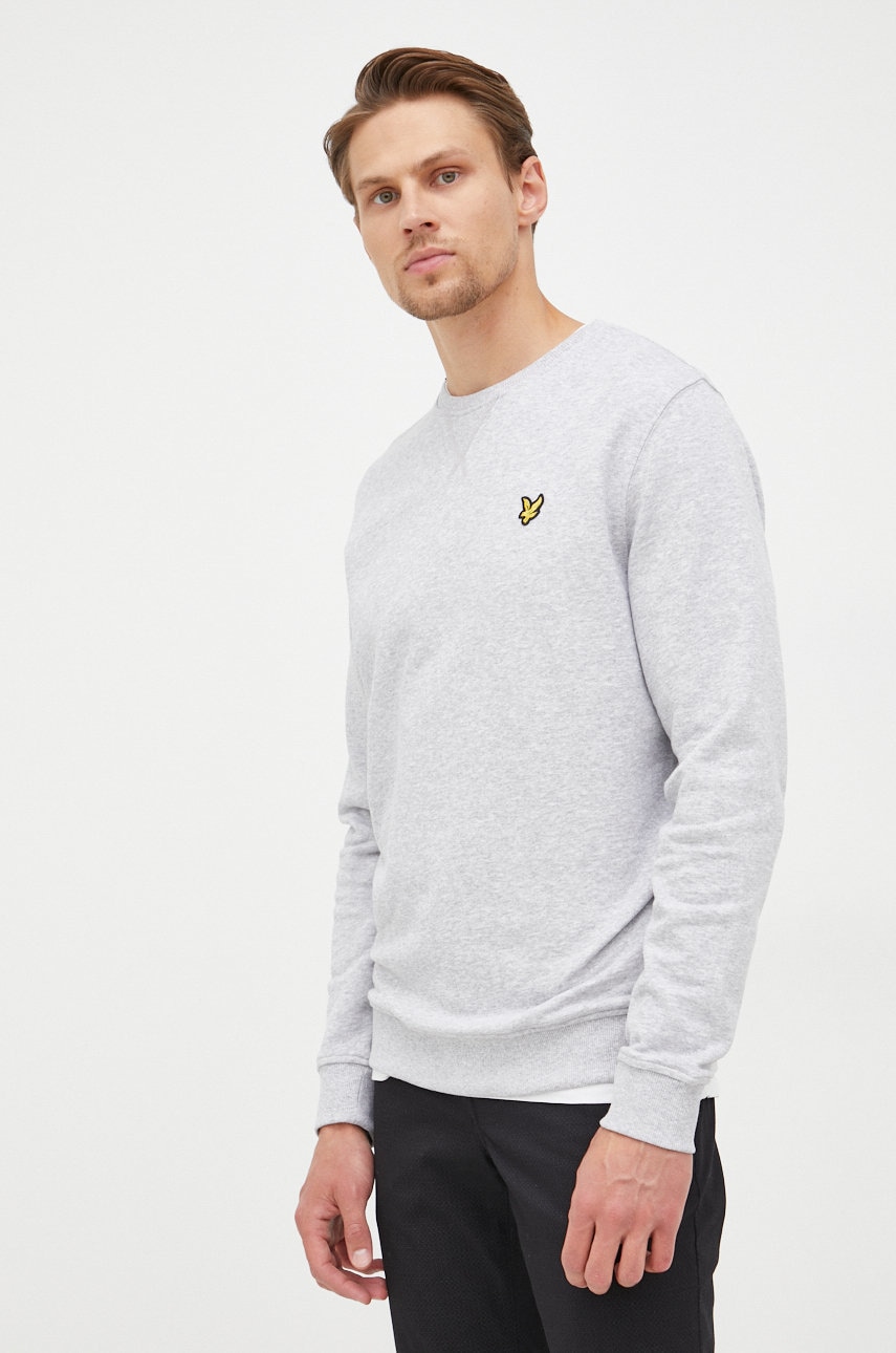 

Памучен суичър Lyle & Scott в сиво с изчистен дизайн, Сив