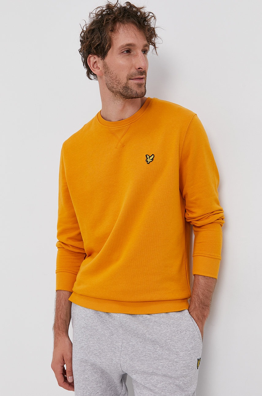 Lyle & Scott Bluza bawełniana męska kolor żółty gładka