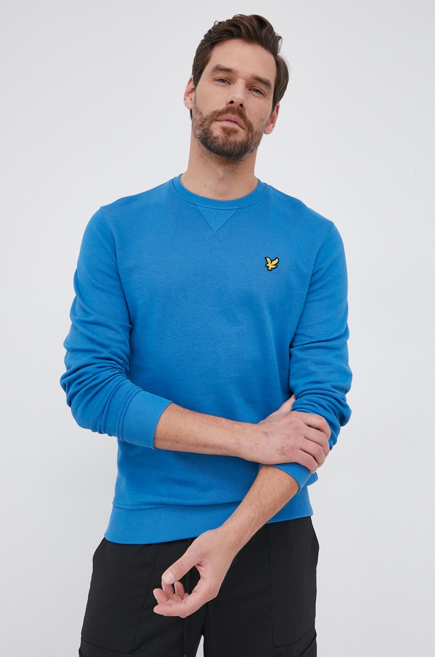 

Памучен суичър Lyle & Scott мъжки с изчистен дизайн, Син