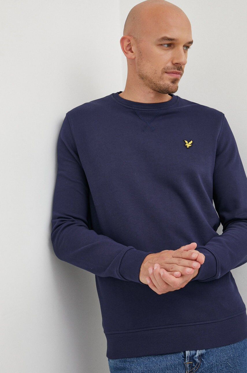 

Памучен суичър Lyle & Scott в тъмносиньо с изчистен дизайн, Тъмносин