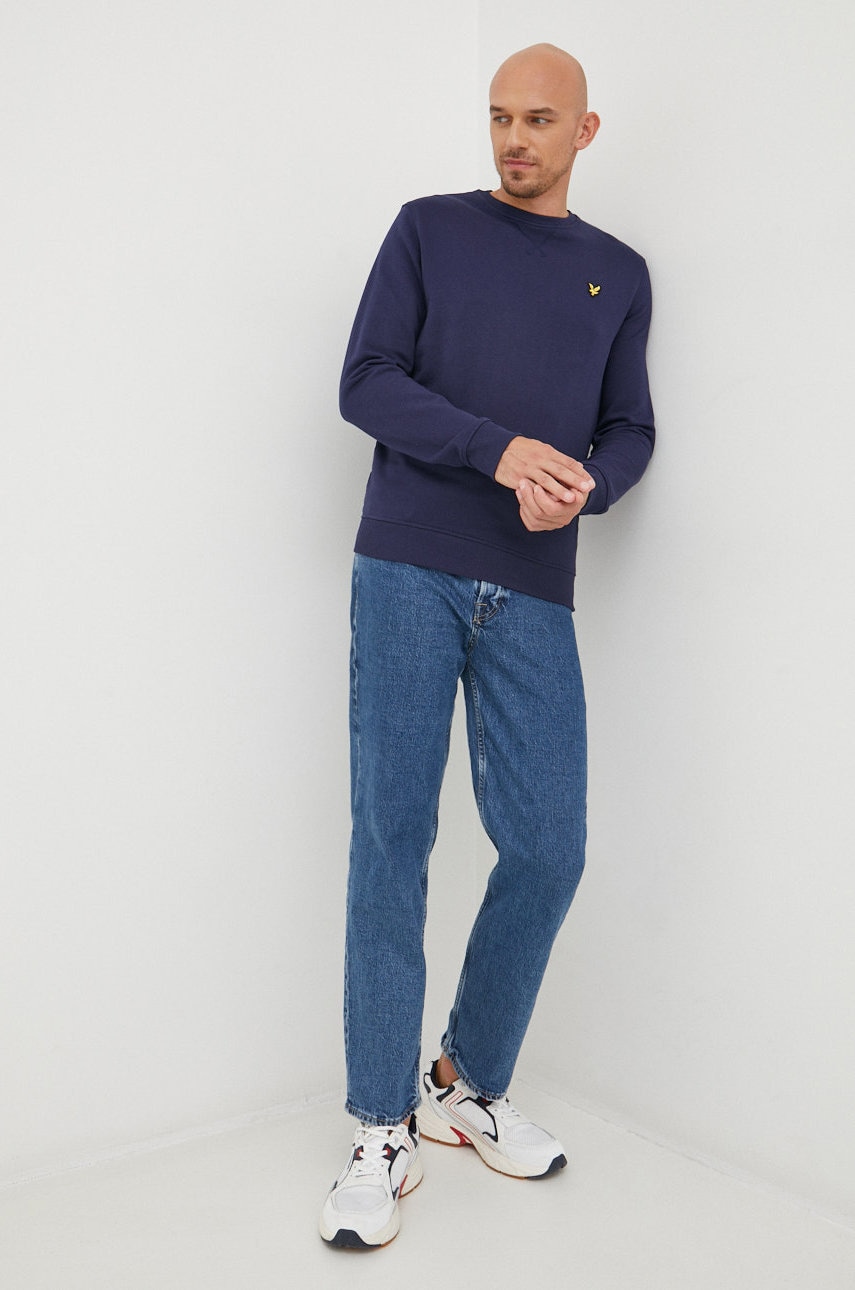 

Хлопковая кофта Lyle & Scott мужская цвет синий однотонная