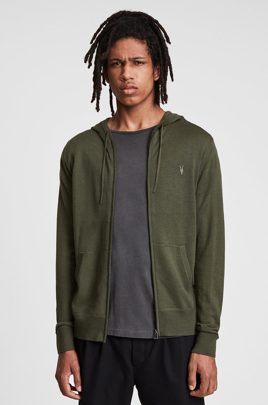 

Суичър AllSaints мъжки в зелено с изчистен дизайн, Зелен
