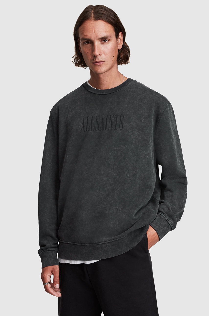 

Памучен суичър AllSaints мъжки в черно с принт, Черен