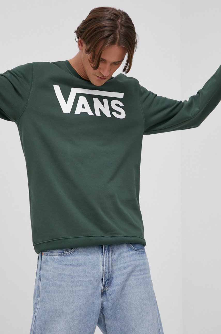 

Памучен суичър Vans мъжки в зелено с принт, Зелен