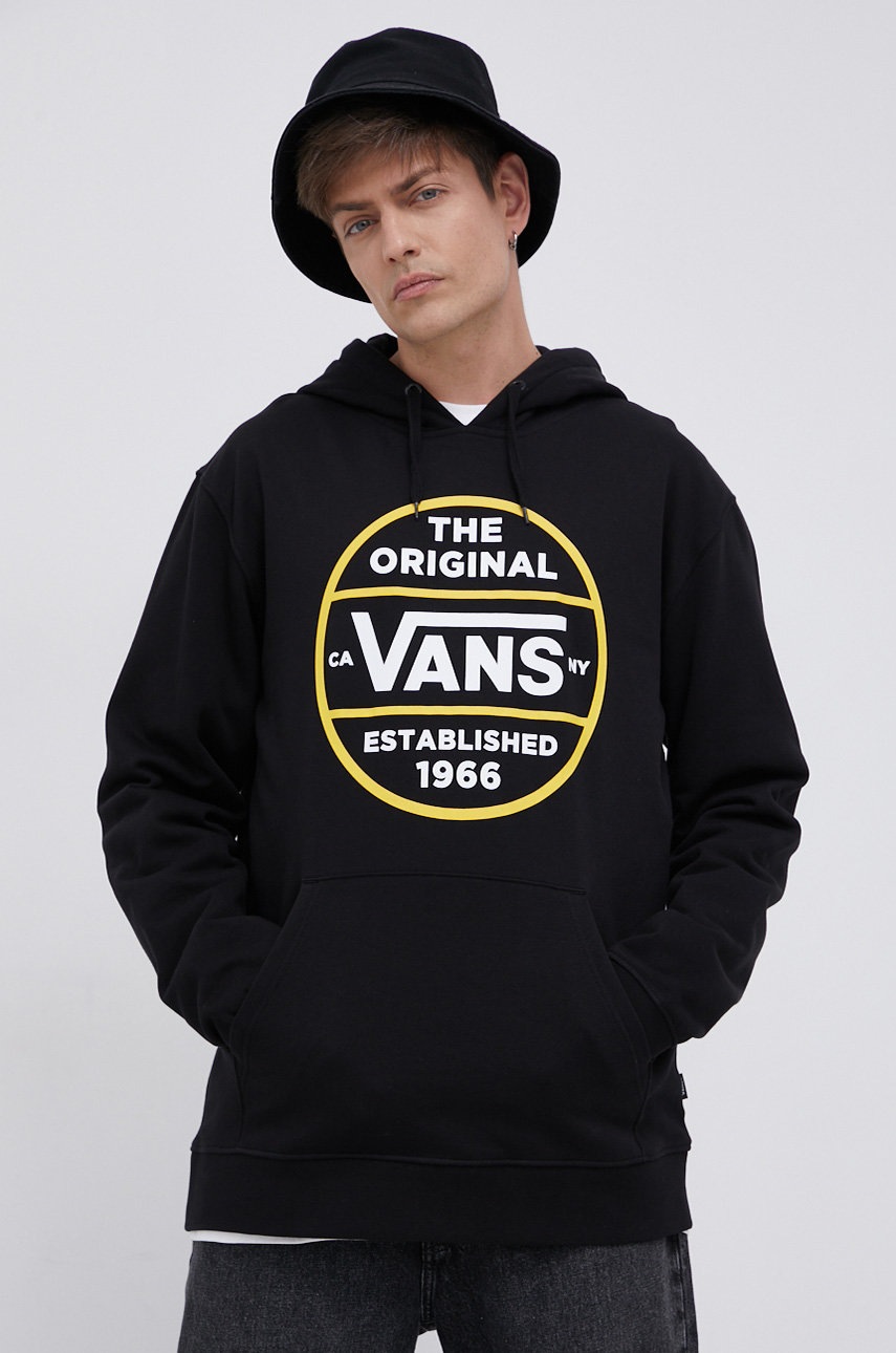 

Памучен суичър Vans мъжки в черно с принт, Черен