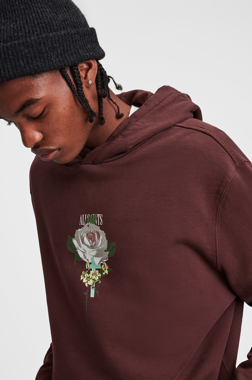 

Хлопковая кофта AllSaints мужская цвет бордовый с принтом