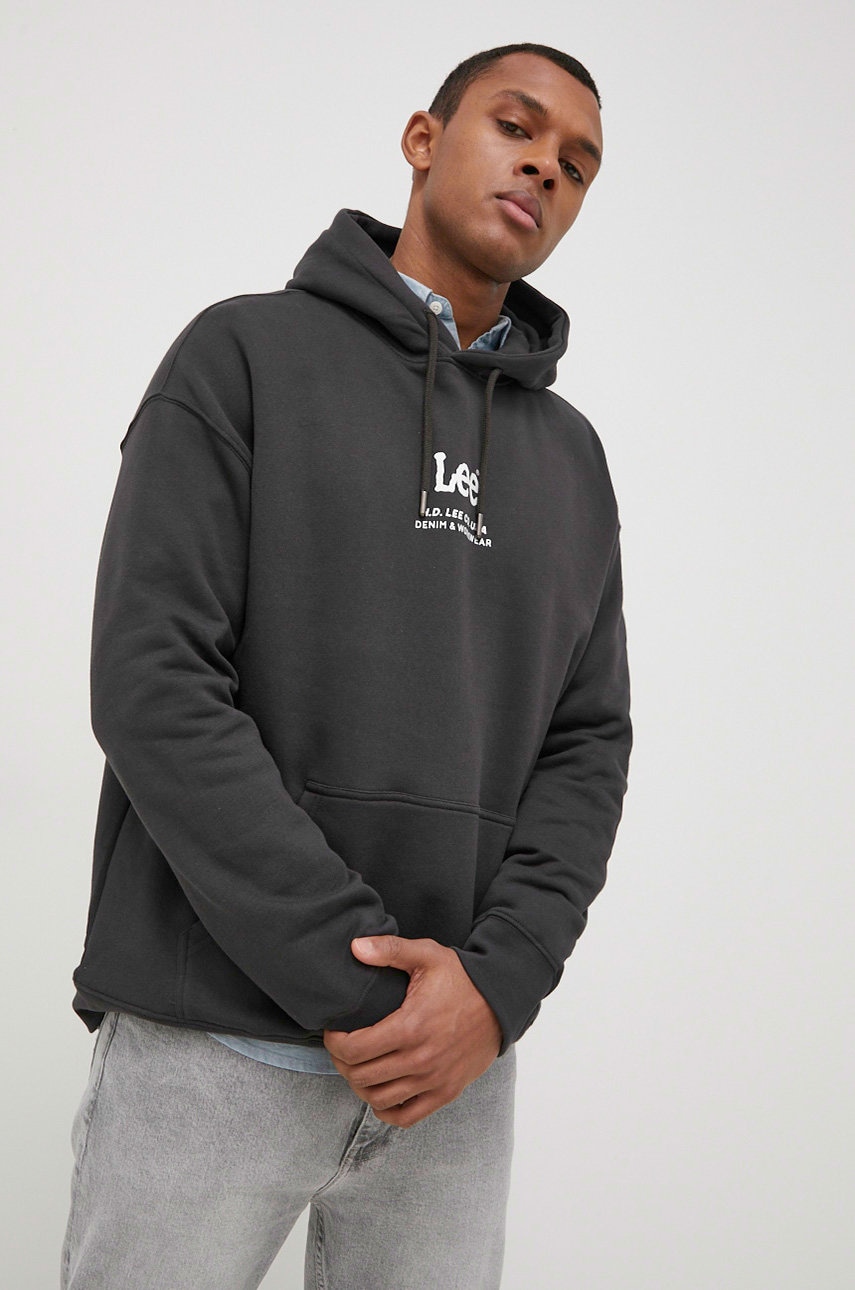 Lee hanorac de bumbac barbati, culoarea negru, cu imprimeu