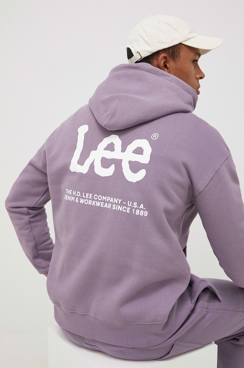 Lee hanorac de bumbac barbati, culoarea violet, cu imprimeu