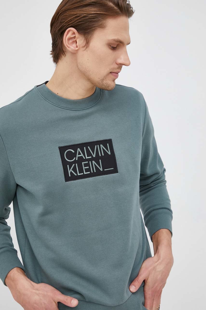 

Суичър Calvin Klein мъжка в зелено с апликация, Зелен