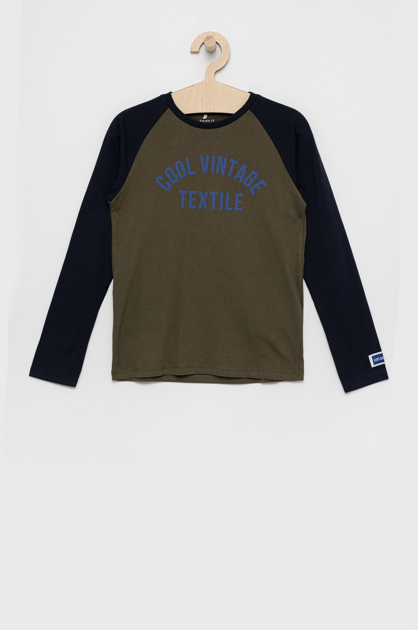 Name It longsleeve din bumbac pentru copii culoarea verde, cu imprimeu