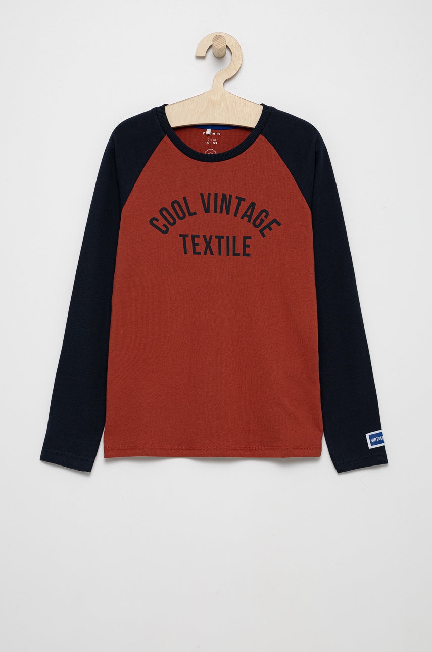 Name It longsleeve din bumbac pentru copii culoarea rosu, cu imprimeu