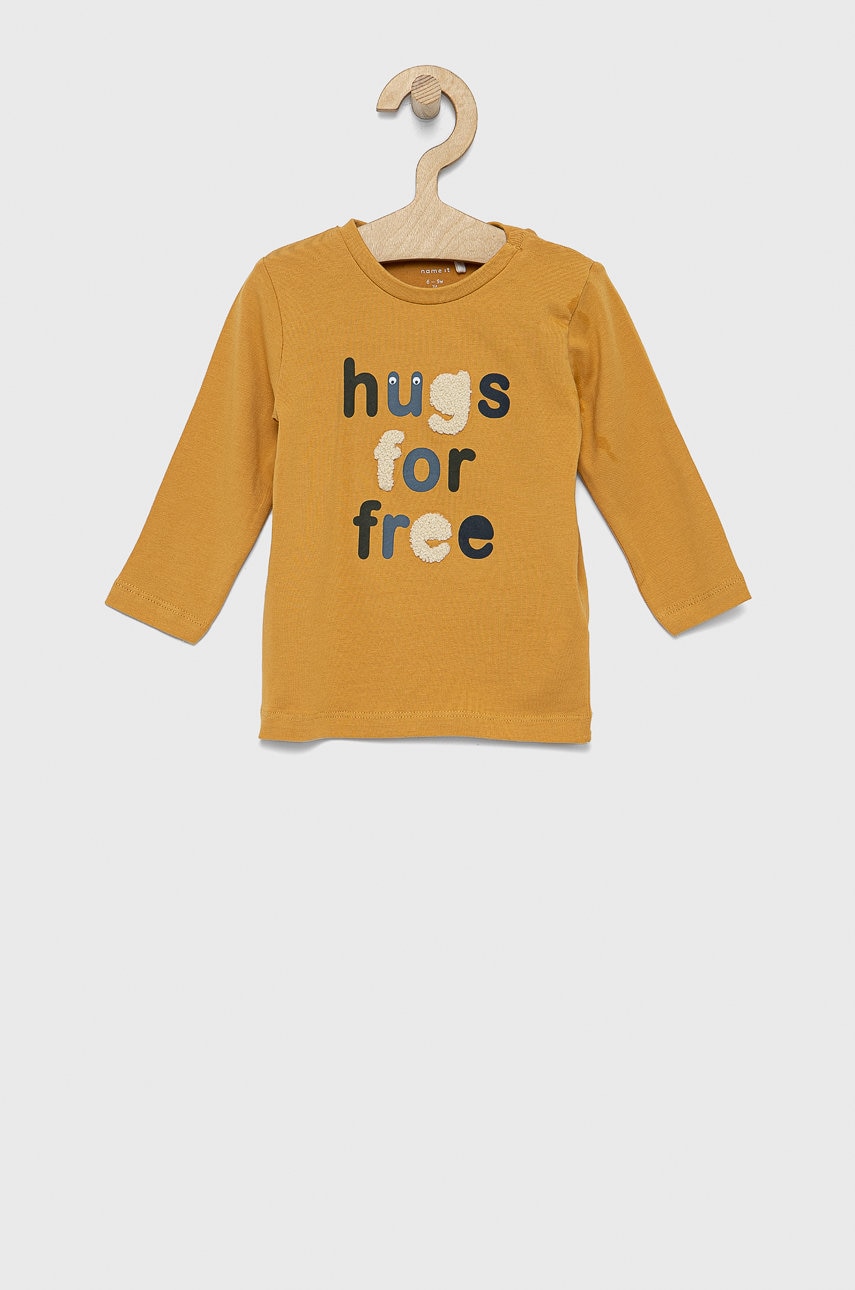 Name It longsleeve copii culoarea galben, cu imprimeu