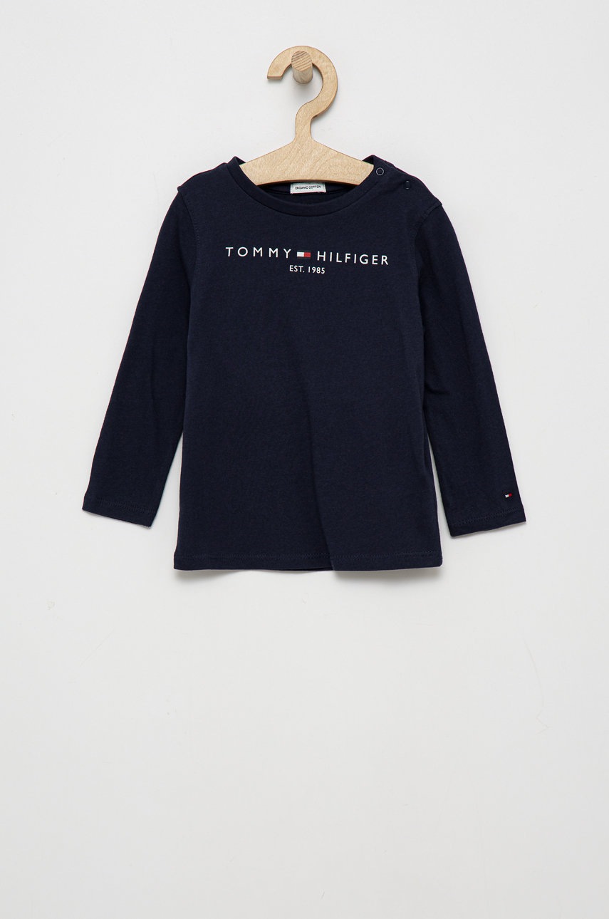 

Дитячий бавовняний лонгслів Tommy Hilfiger колір синій з принтом