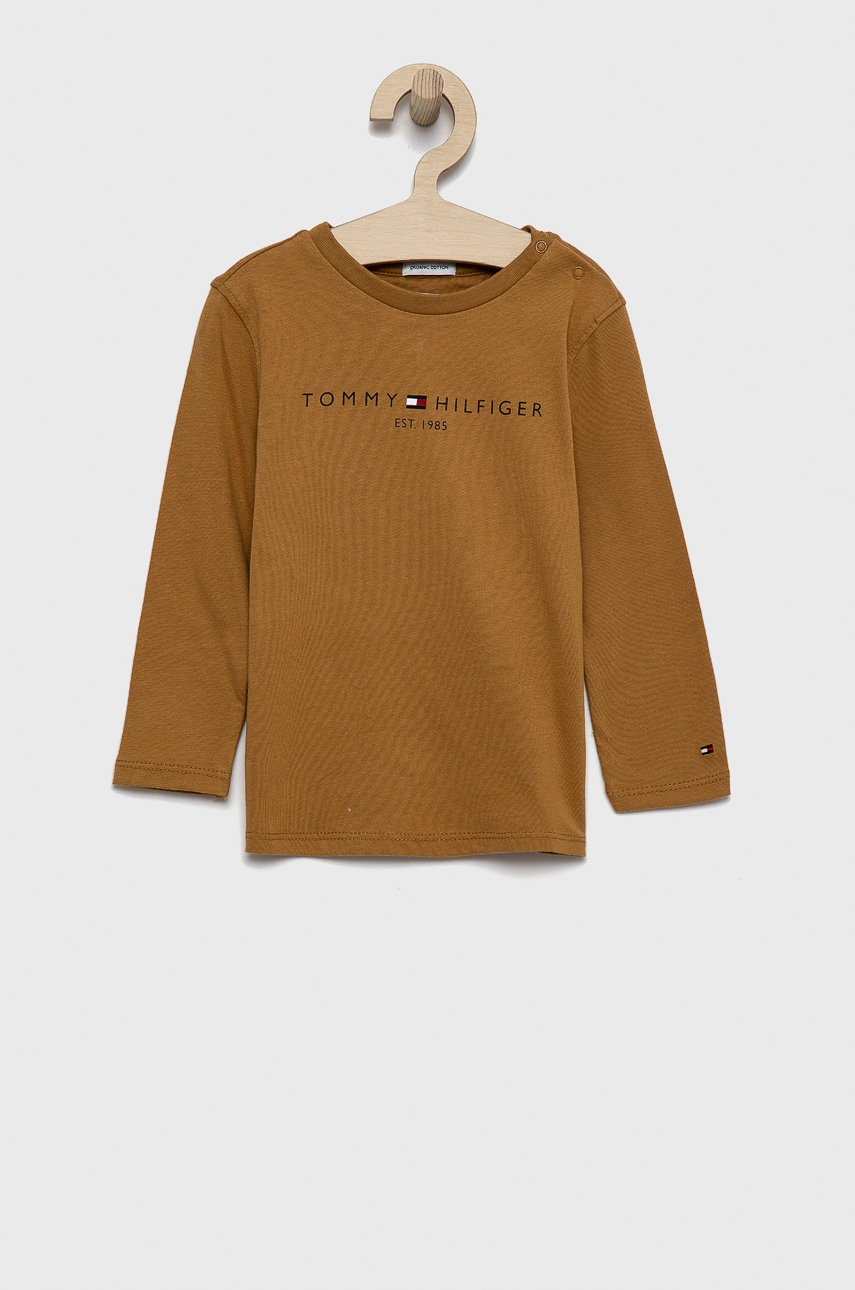 

Детска блуза с дълги ръкави Tommy Hilfiger в кафяво с принт, Кафяв