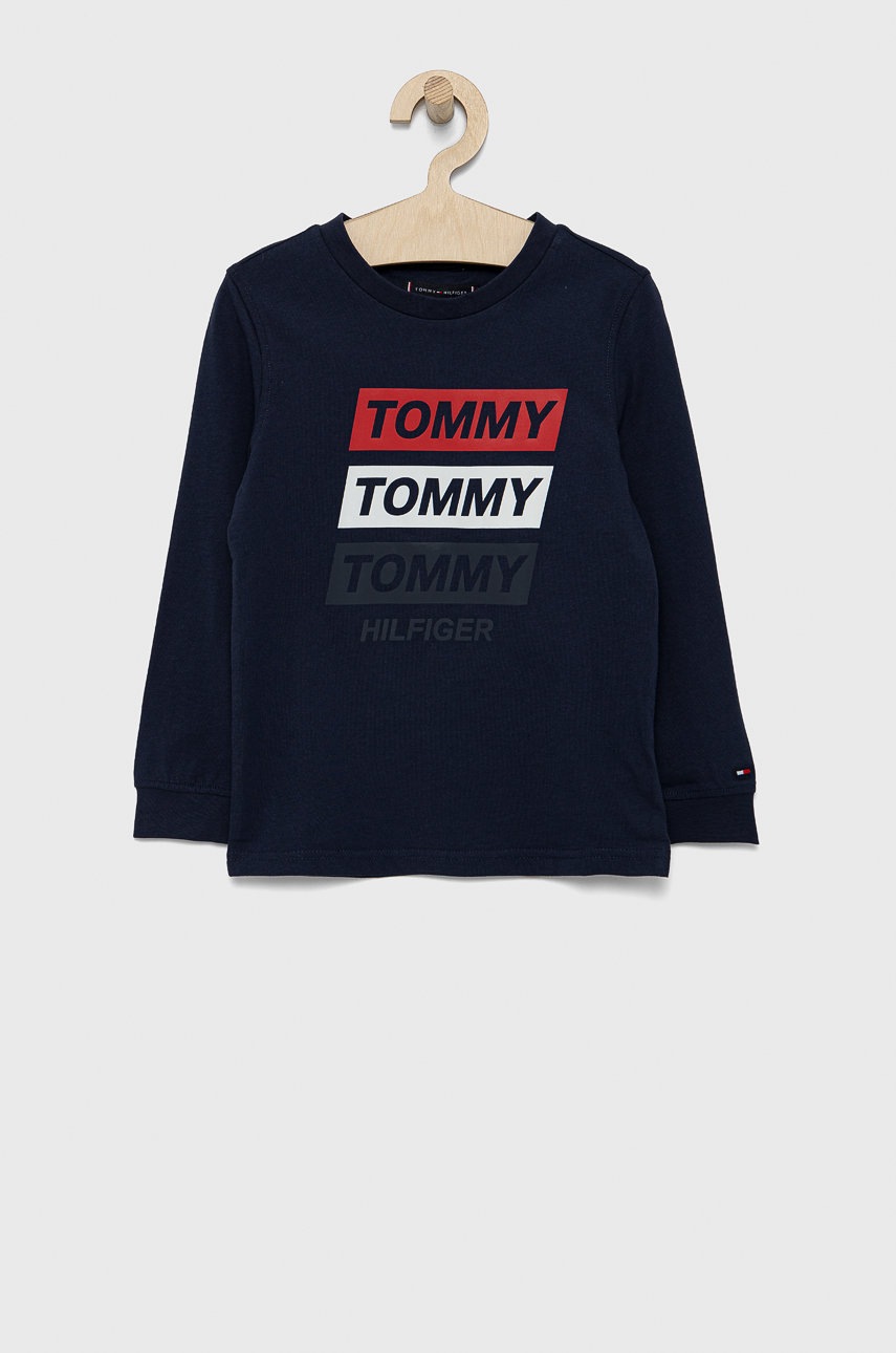 

Детска блуза с дълги ръкави Tommy Hilfiger в тъмносиньо с принт, Тъмносин