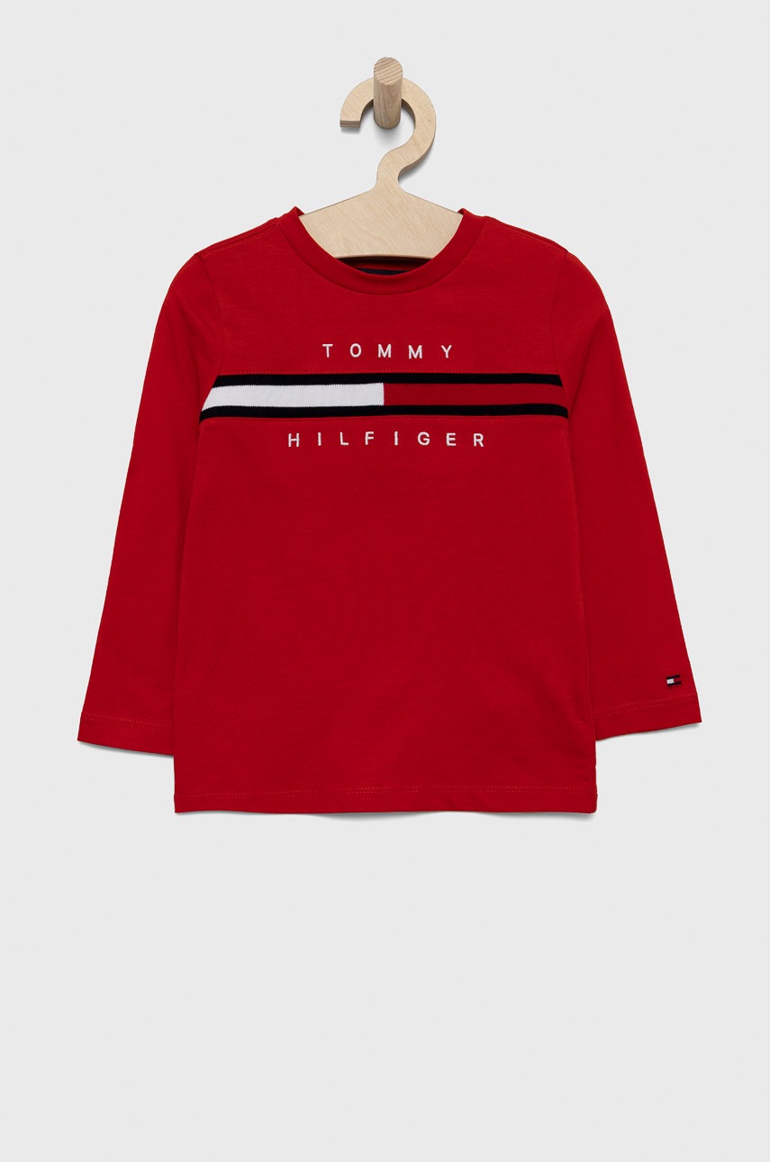 

Детска блуза с дълги ръкави Tommy Hilfiger в червено с апликация, Червен