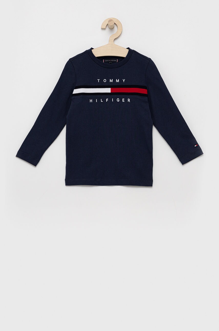 

Детска блуза с дълги ръкави Tommy Hilfiger в тъмносиньо с апликация, Тъмносин