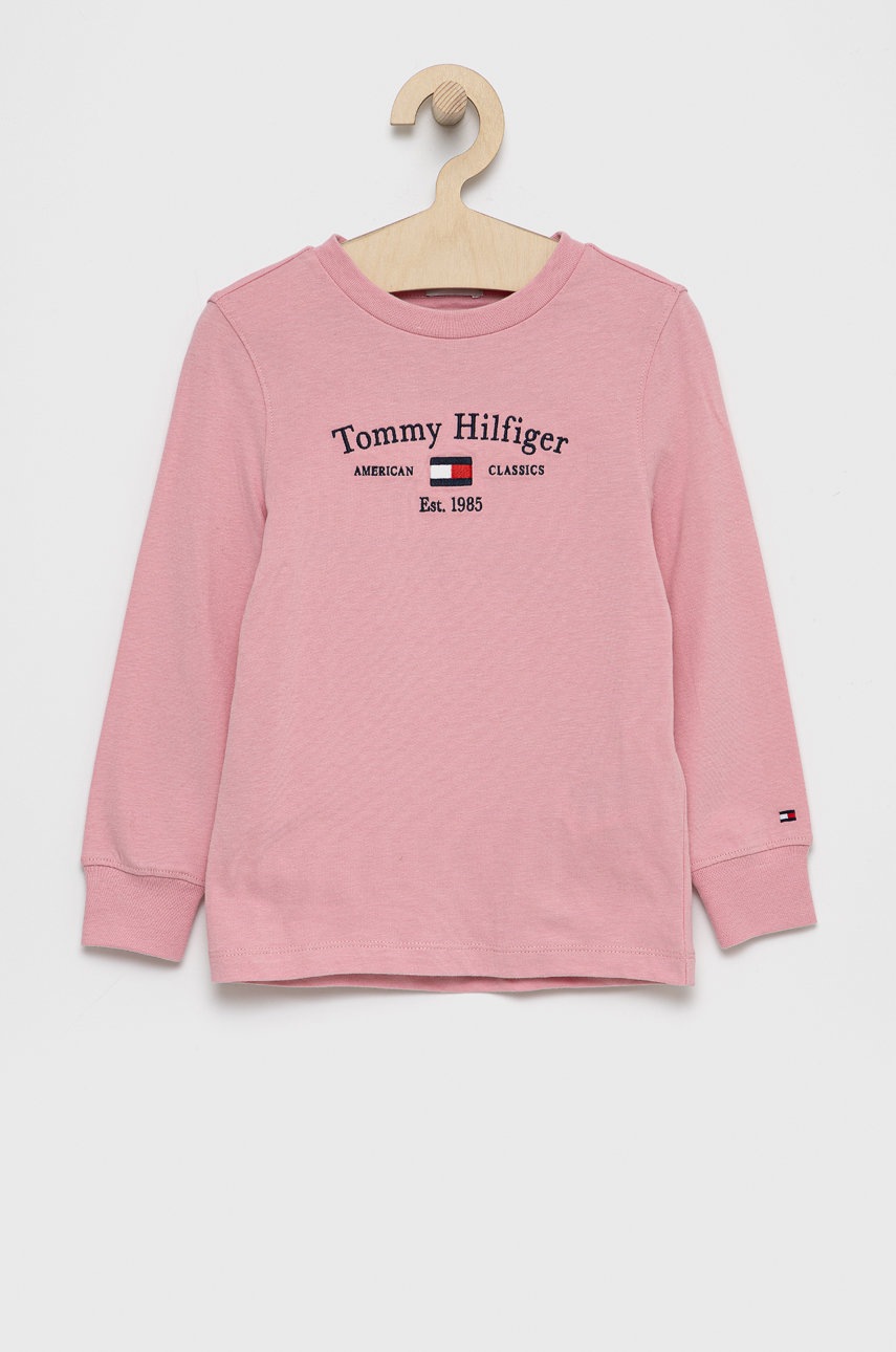 

Детска блуза с дълги ръкави Tommy Hilfiger в розово с апликация, Розов