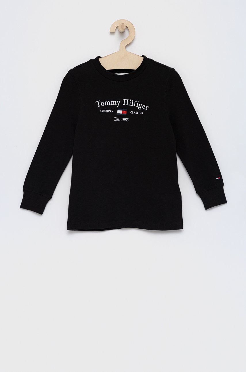 

Детска блуза с дълги ръкави Tommy Hilfiger в черно с апликация, Черен