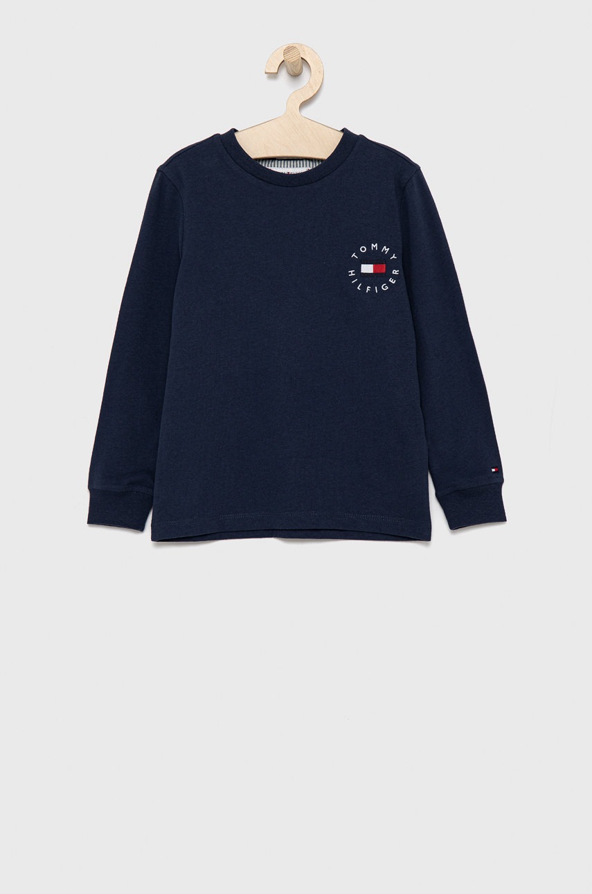 

Детска блуза с дълги ръкави Tommy Hilfiger в тъмносиньо с апликация, Тъмносин