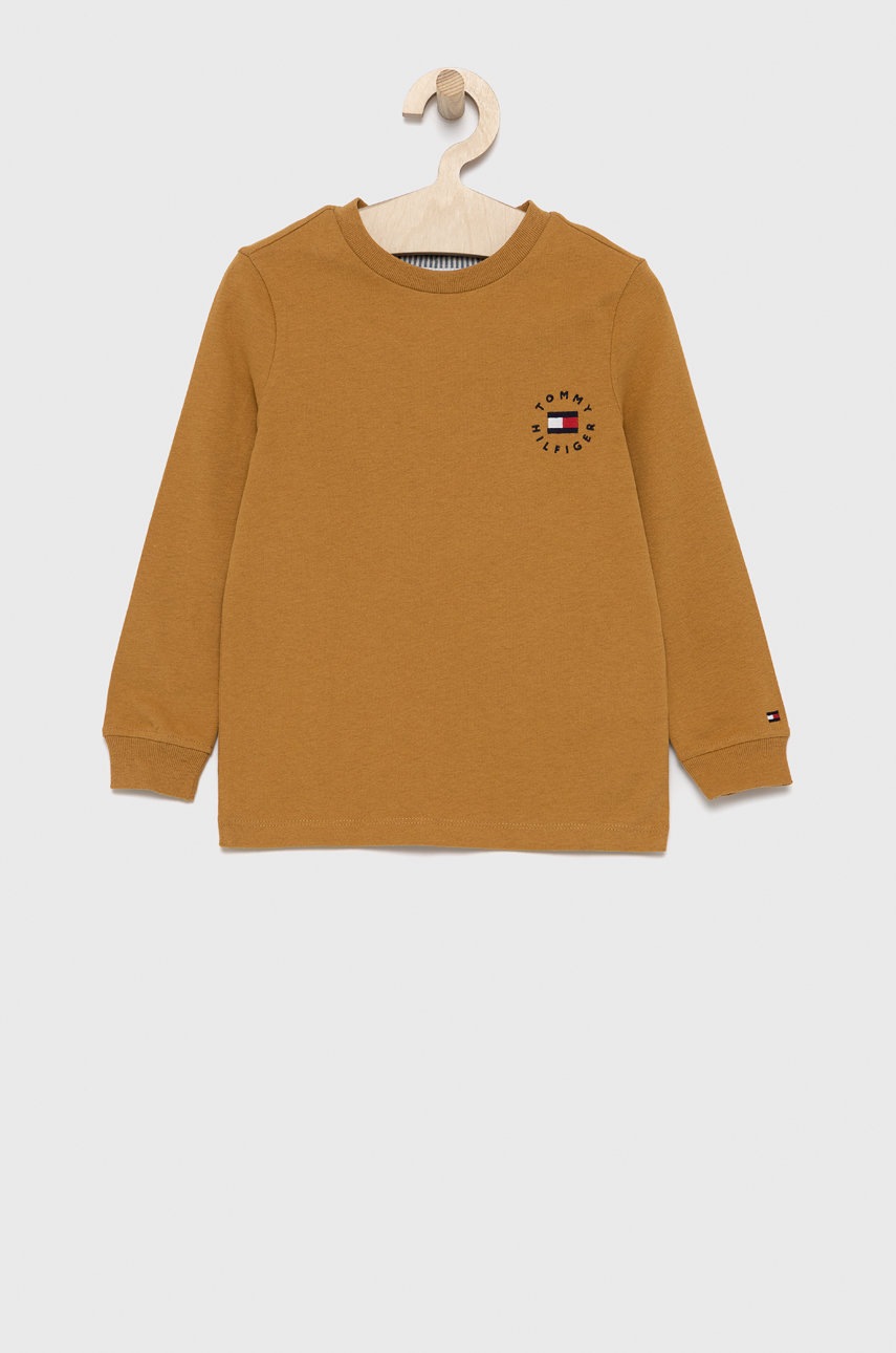

Детска блуза с дълги ръкави Tommy Hilfiger в кафяво с апликация, Кафяв