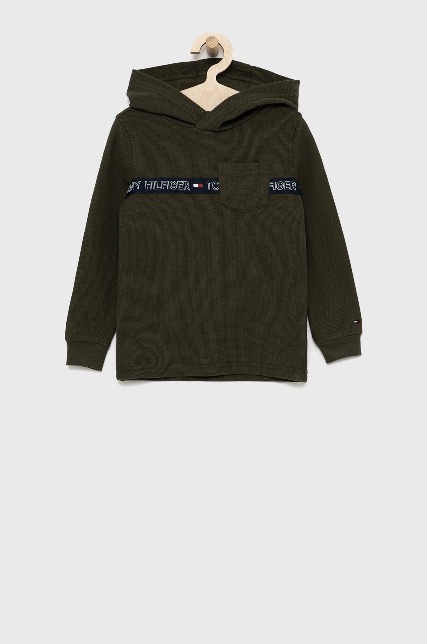 

Детски памучен суичър Tommy Hilfiger в зелено с принт, Зелен