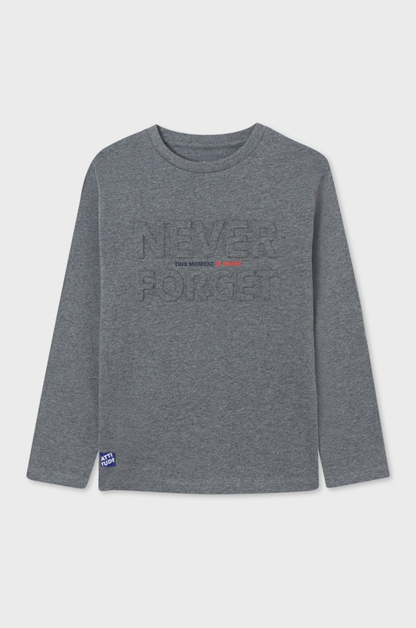 

Детска блуза с дълги ръкави Mayoral в сиво с апликация, Сив