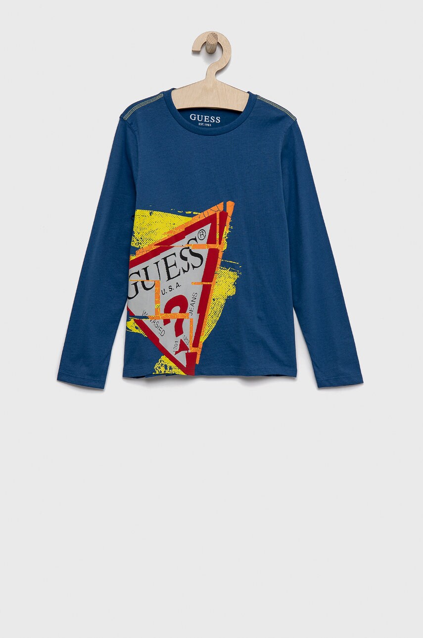 

Хлопковый детский лонгслив Guess с принтом