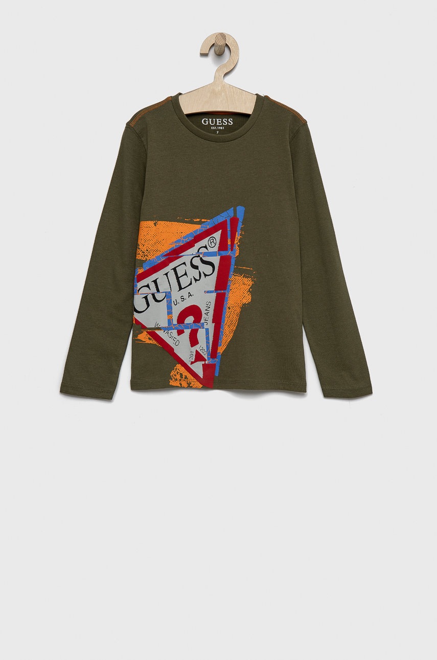 

Детска блуза с дълги ръкави Guess в зелено с принт, Зелен