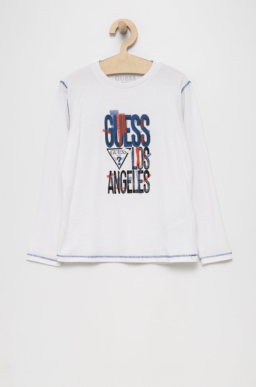 

Детска блуза с дълги ръкави Guess в бяло с принт, Бял