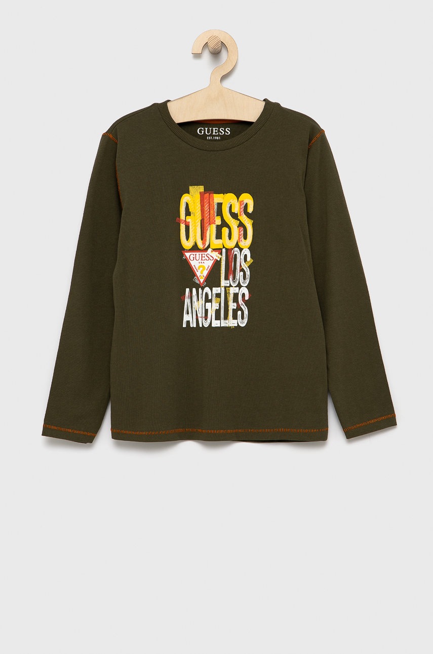 

Детска блуза с дълги ръкави Guess в зелено с принт, Зелен