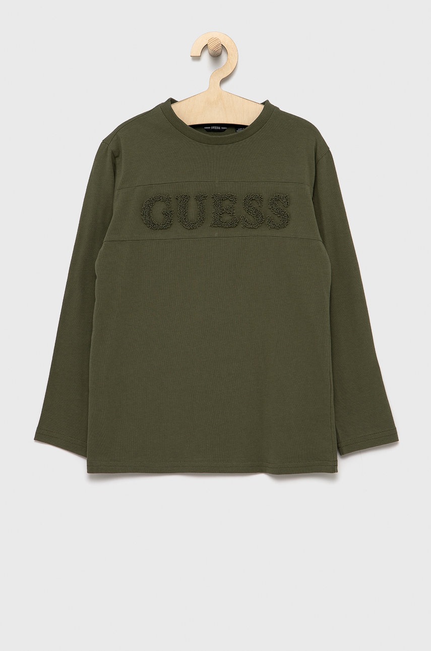

Детска блуза с дълги ръкави Guess в зелено с изчистен дизайн, Зелен