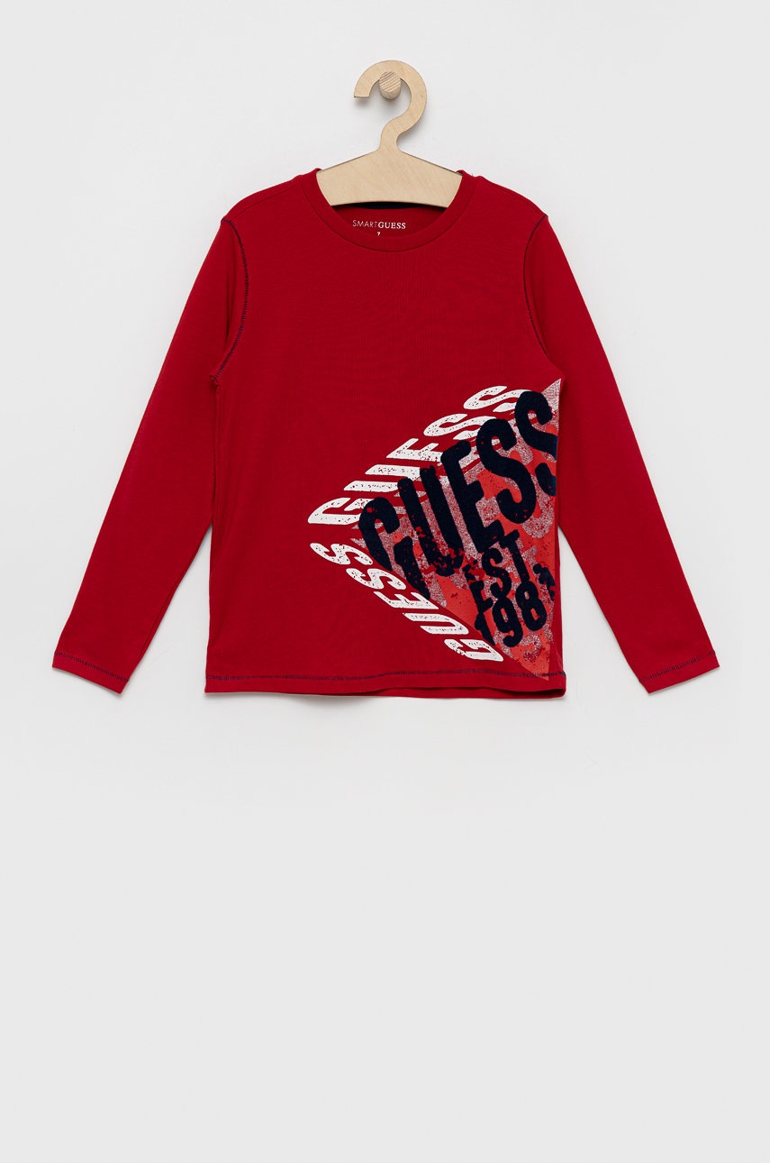 

Детска блуза с дълги ръкави Guess в червено с принт, Червен