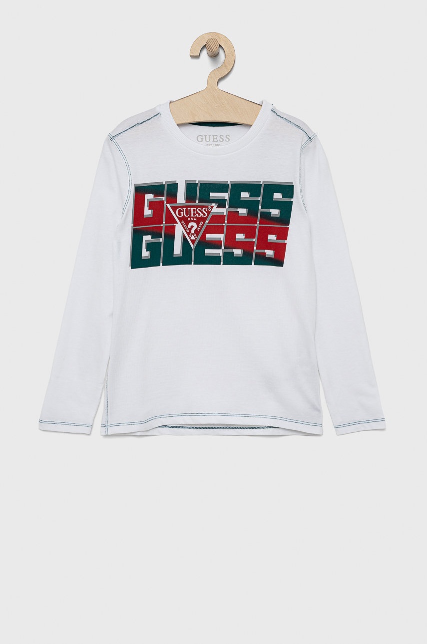 

Детска блуза с дълги ръкави Guess в бяло с изчистен дизайн, Бял