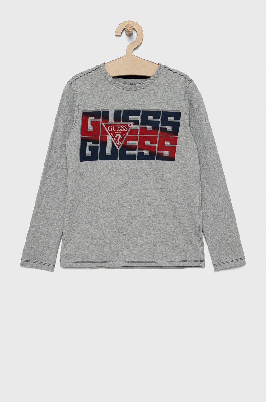 

Детска блуза с дълги ръкави Guess в сиво с изчистен дизайн, Сив