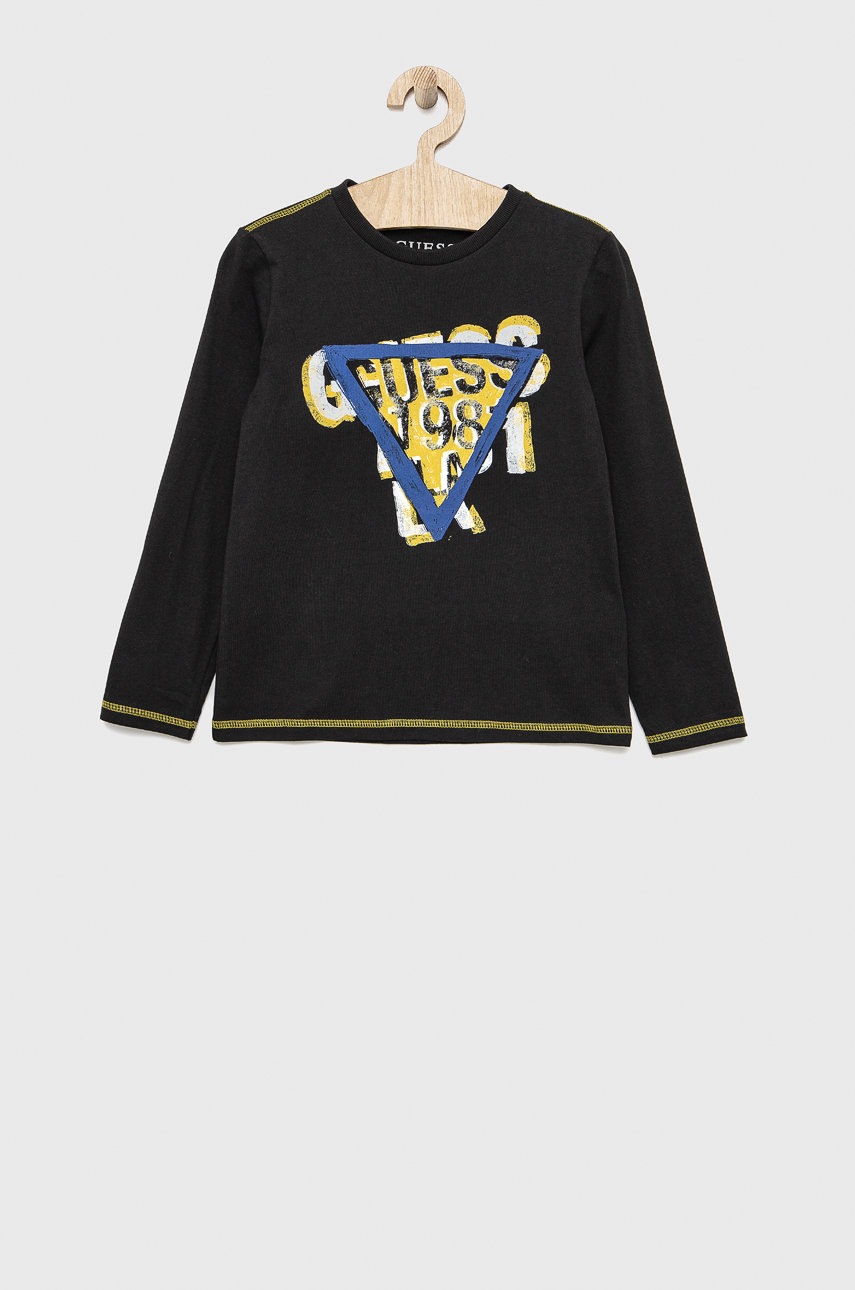 

Детска блуза с дълги ръкави Guess в черно с принт, Черен