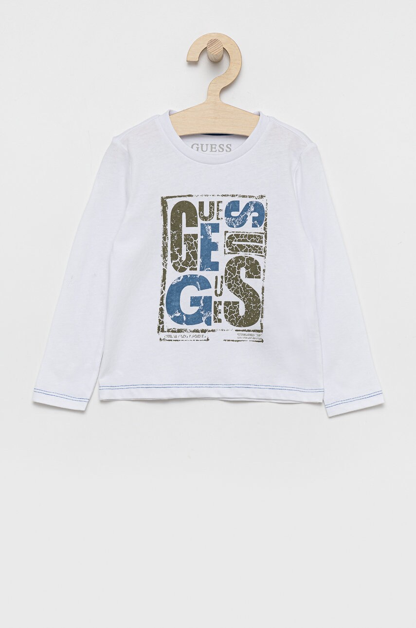 

Детска блуза с дълги ръкави Guess в бяло с принт, Бял