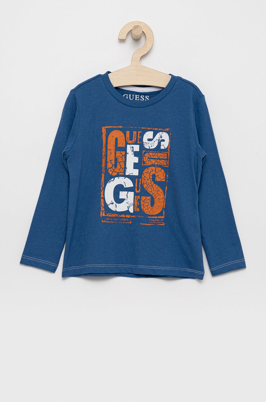 

Детска блуза с дълги ръкави Guess с принт, Син