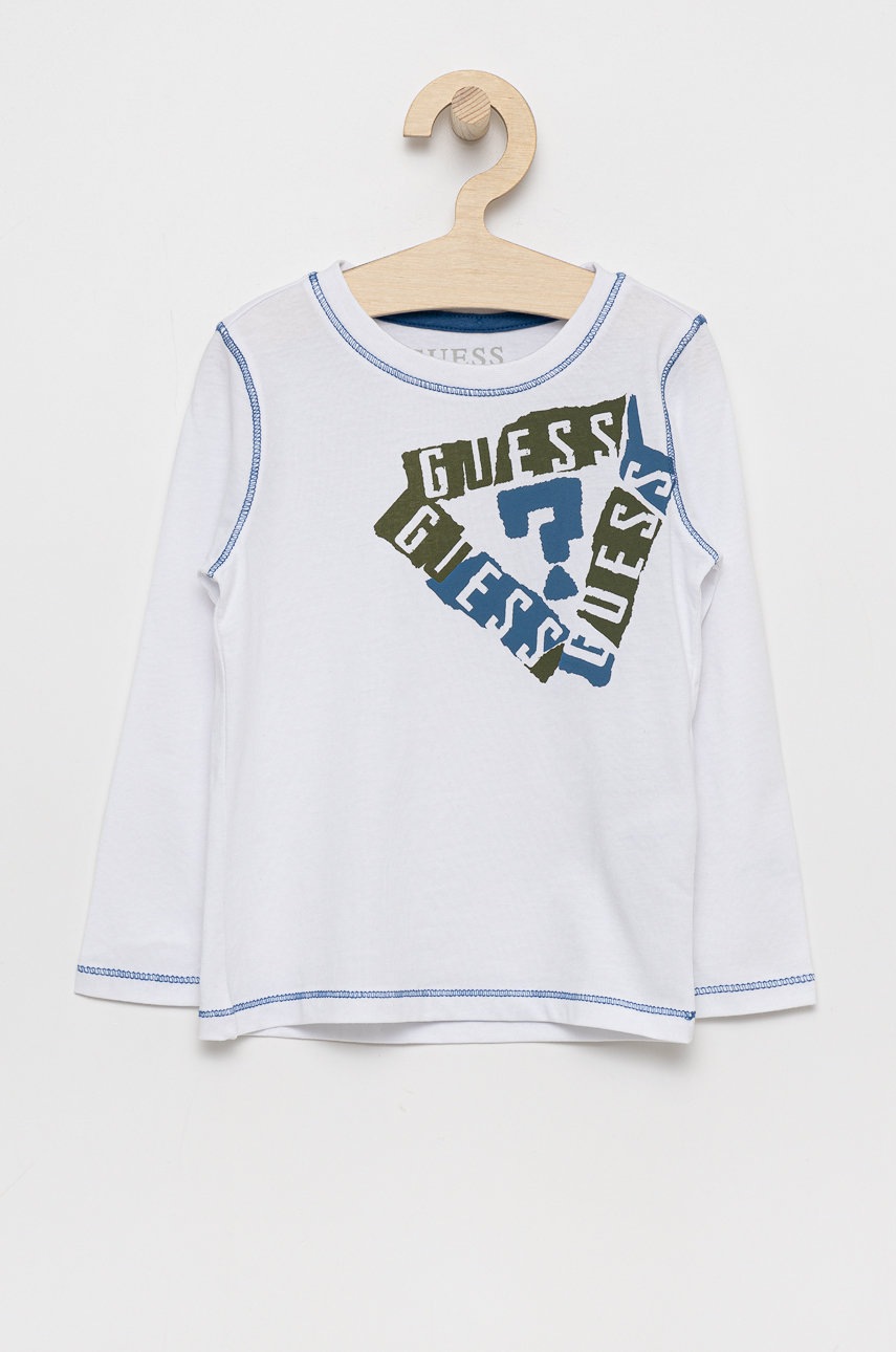 

Детска блуза с дълги ръкави Guess в бяло с принт, Бял
