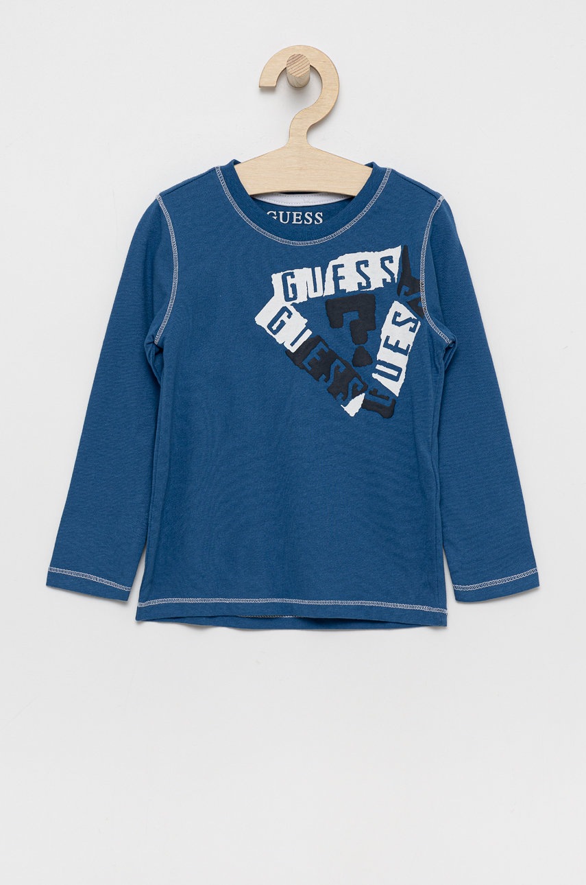 

Детска блуза с дълги ръкави Guess с принт, Син