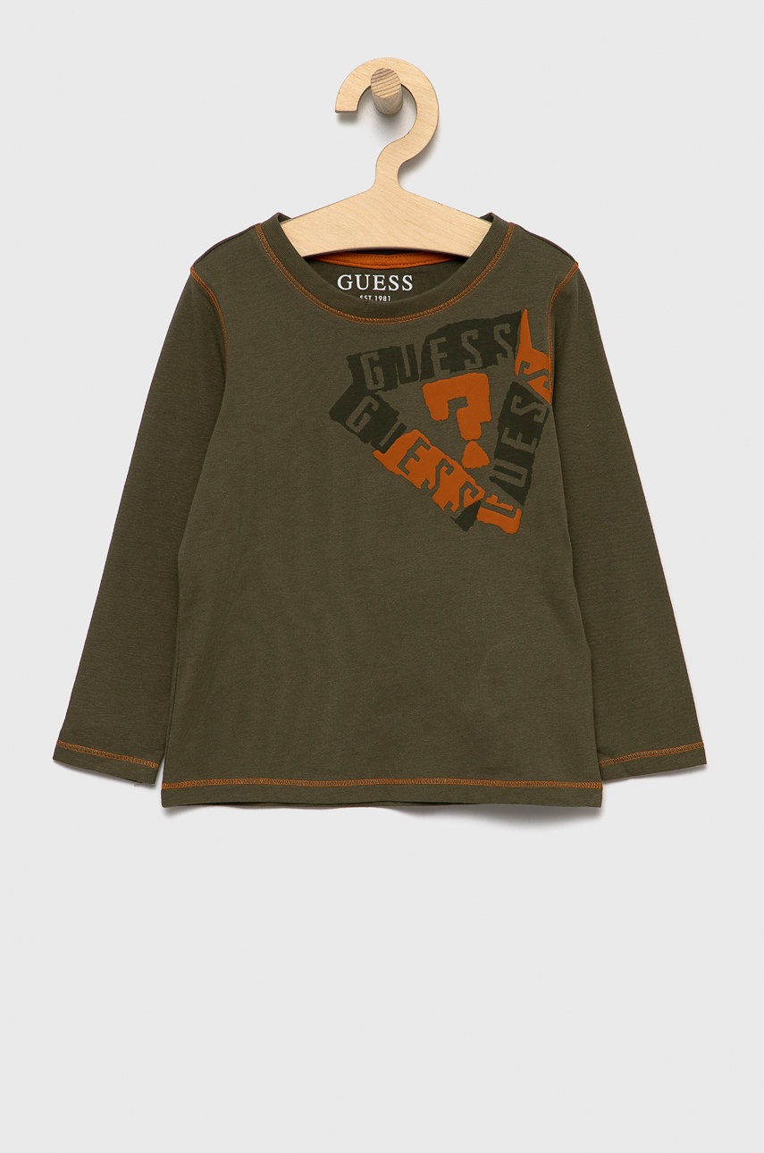 

Детска блуза с дълги ръкави Guess в зелено с принт, Зелен
