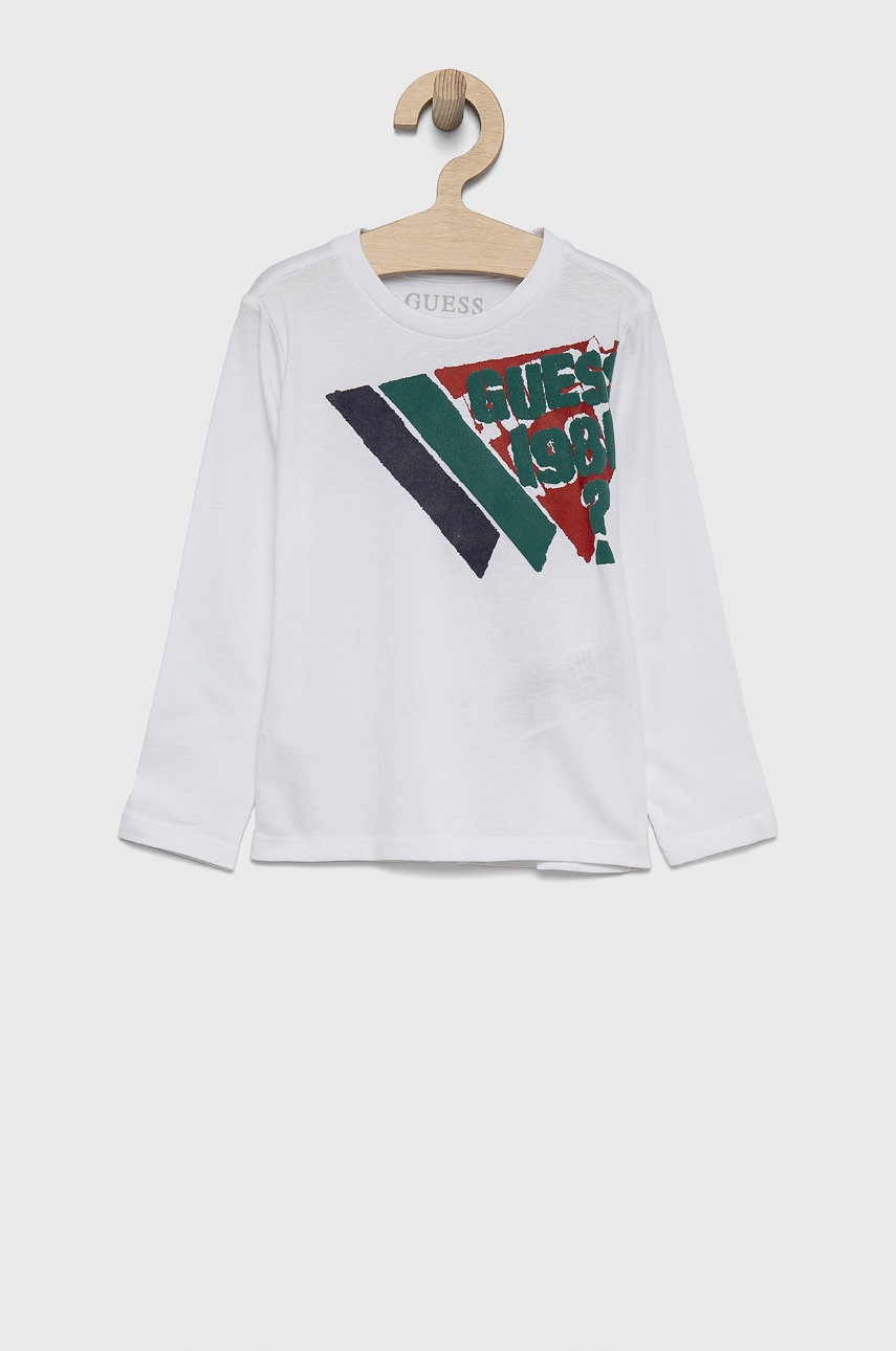 

Детска блуза с дълги ръкави Guess в бяло с принт, Бял