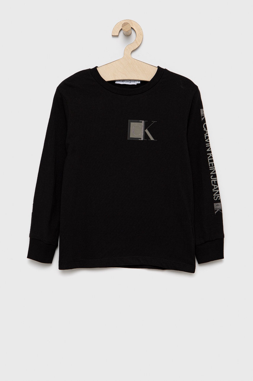 

Детска блуза с дълги ръкави Calvin Klein Jeans в черно с принт, Черен