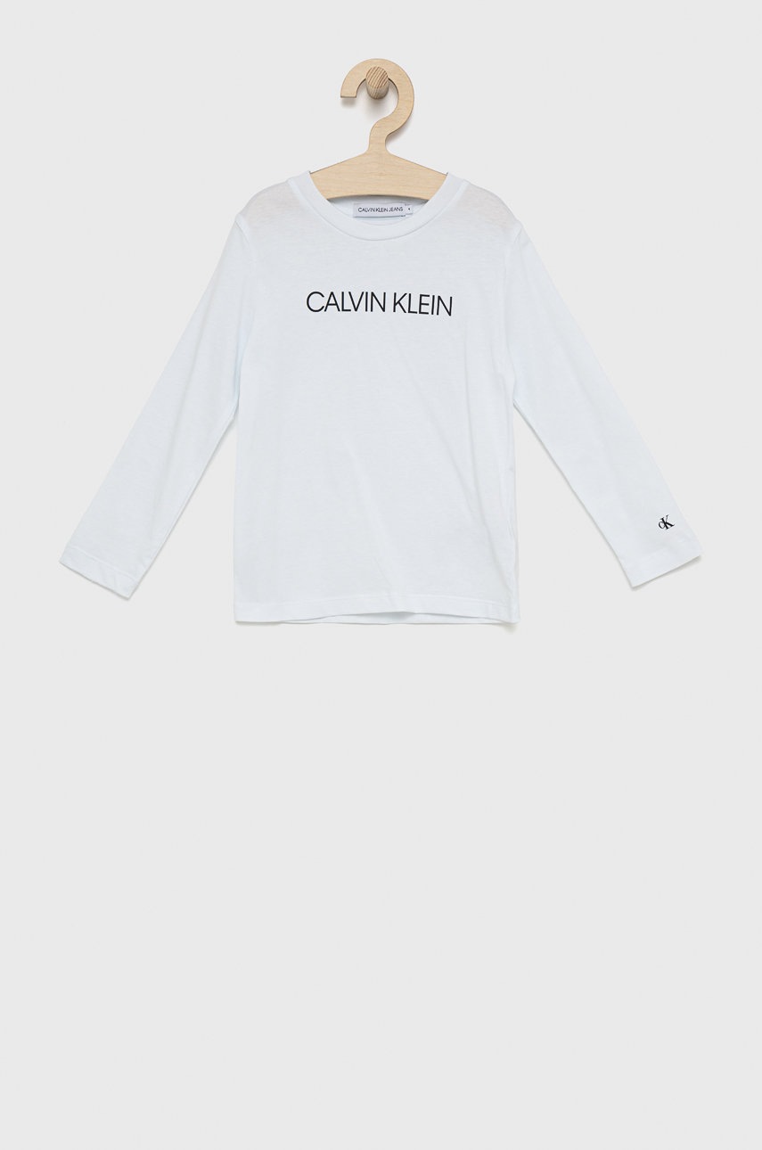 

Детска блуза с дълги ръкави Calvin Klein Jeans в бяло с принт, Бял