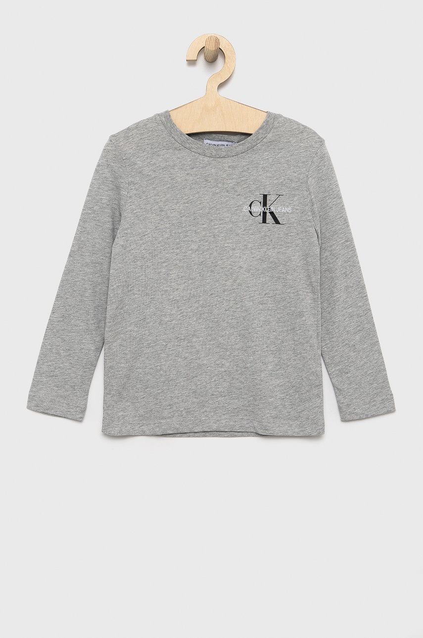 

Детска блуза с дълги ръкави Calvin Klein Jeans в сиво с принт, Сив