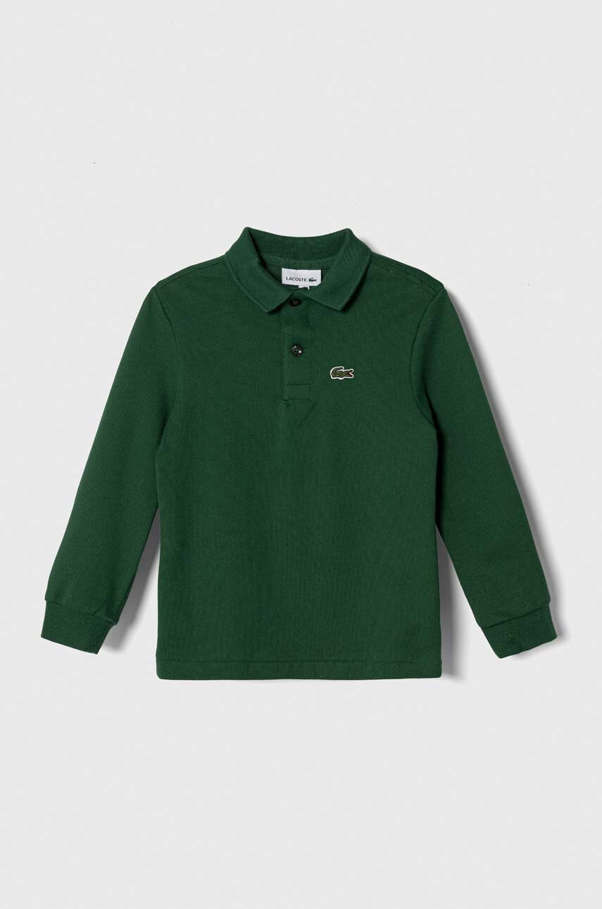 Хлопковый детский лонгслив Lacoste цвет зелёный однотонный Хлопковый детский лонгслив Lacoste цвет зелёный однотонный