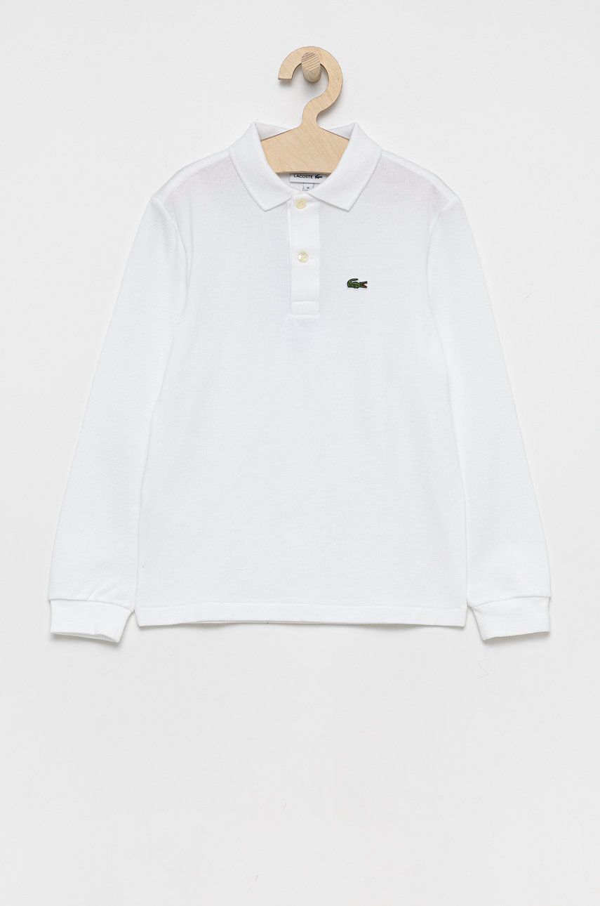 Levně Dětská bavlněná košile s dlouhým rukávem Lacoste bílá barva, hladká